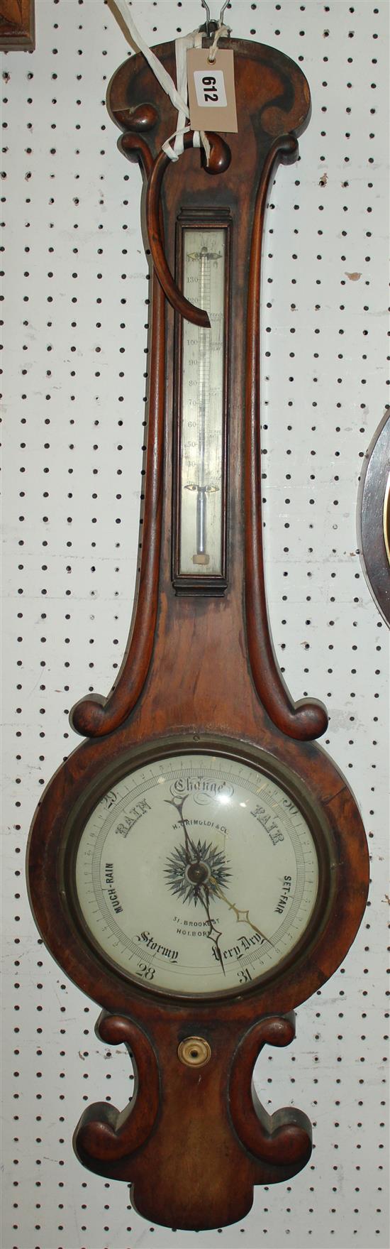 Victorian walnut wheel barometer, H. Grimoldi & Co, Holborn